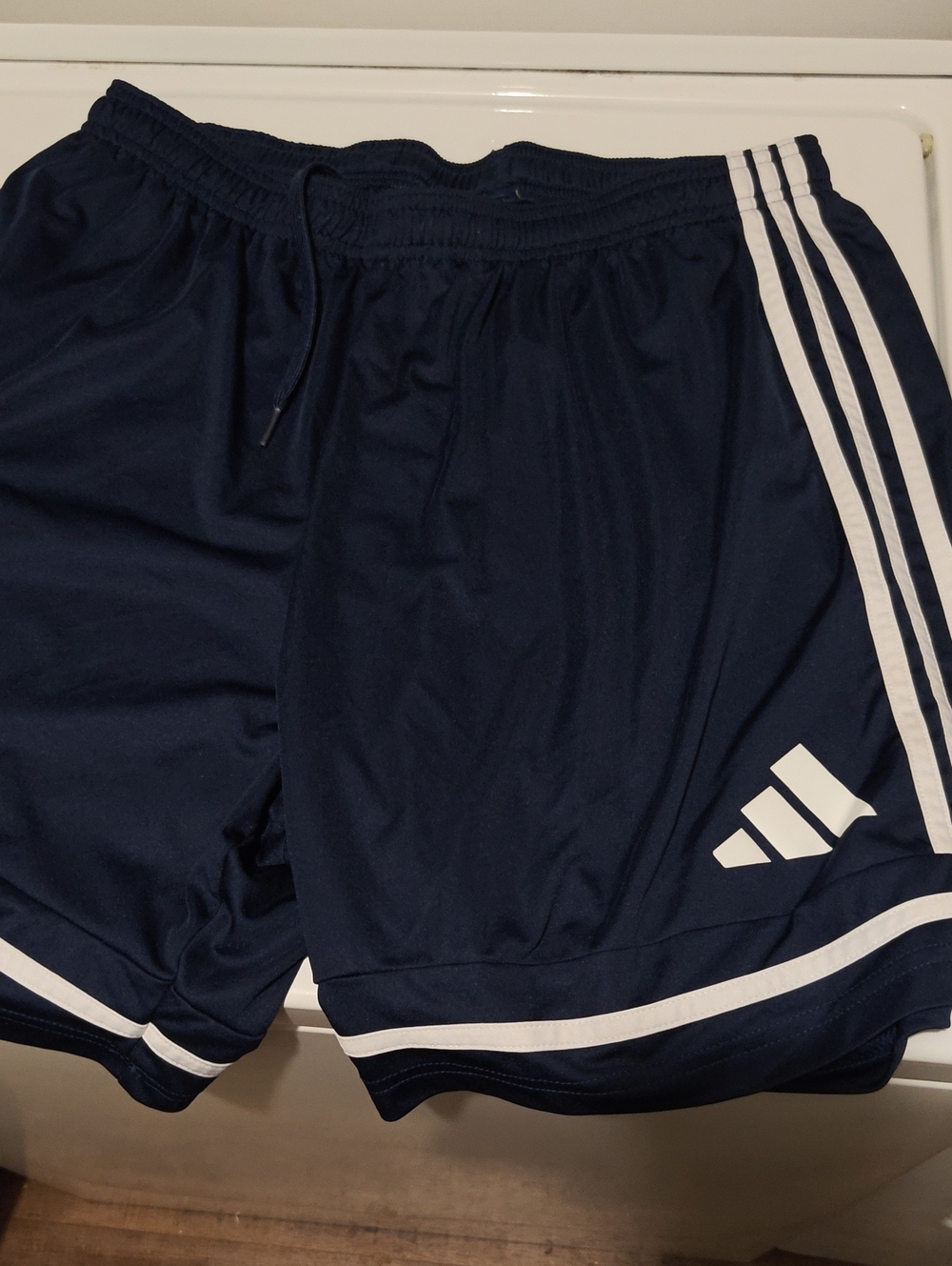adidas Navy Blue Athletic Shorts with White Stripes